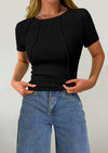 KIRUNDO Ribbed Short Sleeve Tops for Women Summer Casual Crew Neck Cute Crop Basic Tees Slim Fit Exposed Seams T Shirts