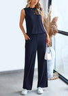 PRETTYGARDEN 2 Piece Set Loose Tank Top Wide Leg Pants Casual Matching Outfits Tracksuit