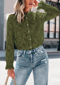 Lace Casual Long Sleeve Button Up Blouses
