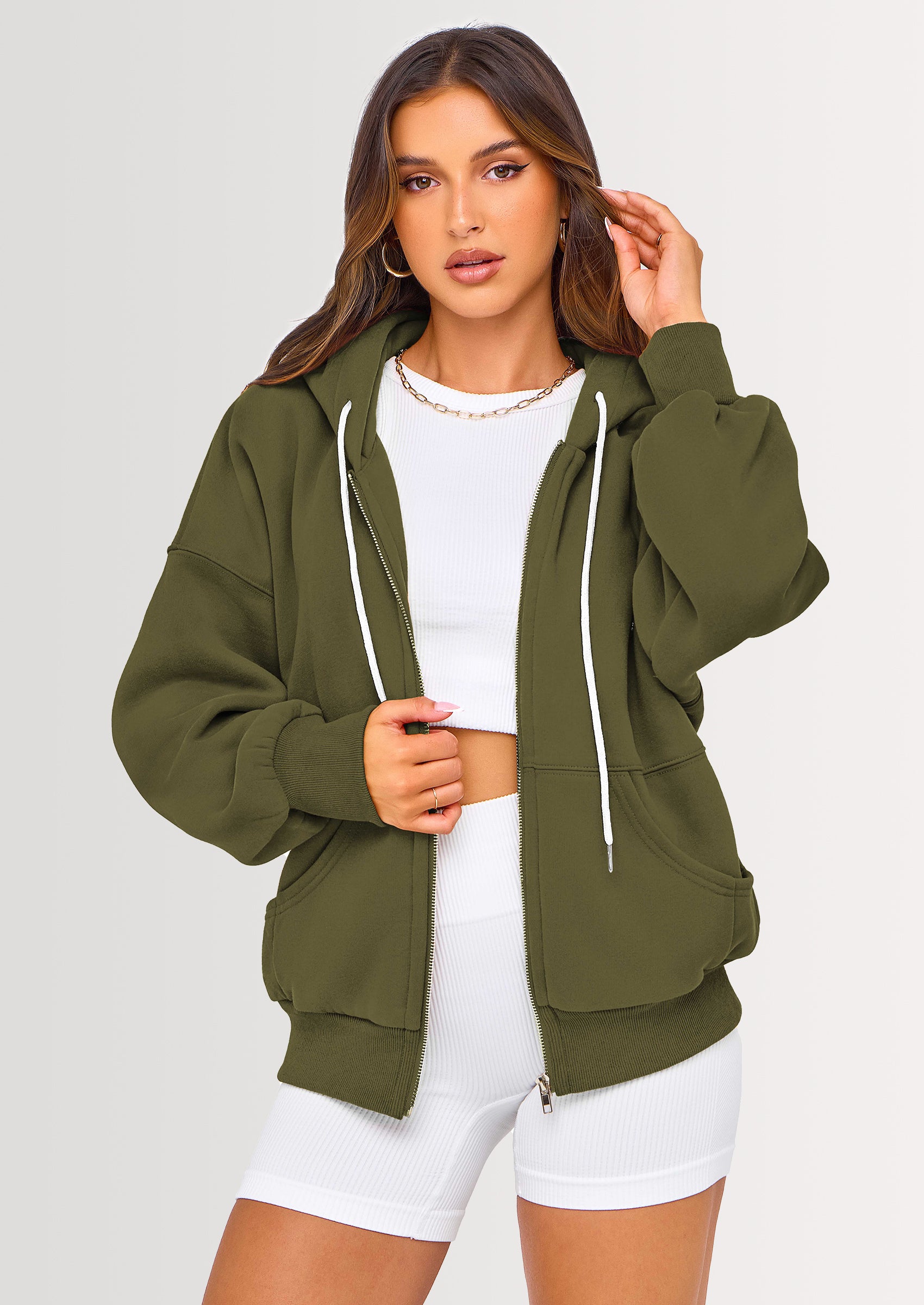 PRETTYGARDEN Women's Fall Oversized Hoodies Sweatshirt Long Sleeve Zip Up Pockets Loose Fit Y2K Winter Jackets Coat
