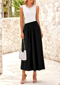 Casual Sleeveless Striped Ribbed Knit Long Dresses Beach Vacation Sundress