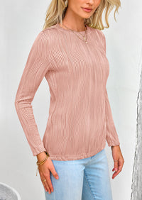 Plain Long Sleeve Crew Neck Textured Casual T-shirts