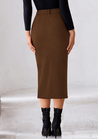 Casual Work High Waisted Long Slit Corduroy Midi Pencil Skirts