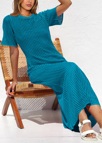 Eyelet Beach Vacation Resort Short Sleeve Hollow Out Dress Cover Up Maxi Dresses