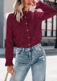 Lace Casual Long Sleeve Button Up Blouses