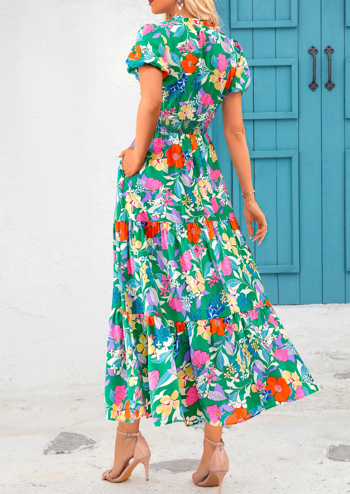 Casual V-neck short sleeved Bohemian Maxi dress