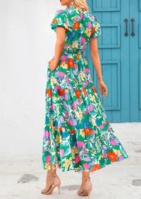 Casual V-neck short sleeved Bohemian Maxi dress
