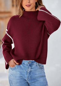 Chunky Knit  Casual Long Sleeve Mock Neck Oversized Loose Sweaters