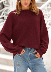 Casual Crew Neck Long Sleeve Pullover Ribbed Knit Loose Fit Sweaters