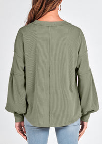 Long Sleeved Casual V-Neck Loose Knit Pullover