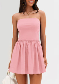 Strapless Casual Tube Top Ruffle A Line Patchwork Mini Dresses Mini Party Dresses