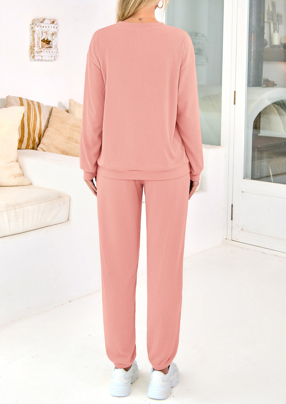 Solid Color Casual Top Drawstring Pants Two-Piece Sets