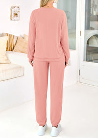 Solid Color Casual Top Drawstring Pants Two-Piece Sets