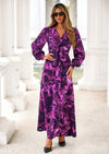 PRETTYGARDEN Women's Fall Boho Maxi Dress Floral Long Sleeve V Neck Flowy Belted Elegant Holiday Party Dresses