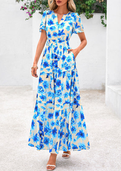 PRETTYGARDEN Boho V Neck Beach Vacation Maxi Dresses