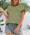 PRETTYGARDEN Womens Short Sleeve Sweater Spring Summer Round Neck Striped Pullover Cap Sleeve Knit Sweater Vest Tops