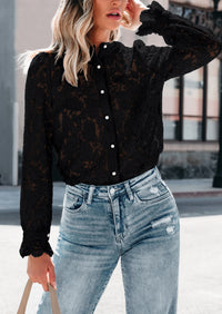 Lace Casual Long Sleeve Button Up Blouses