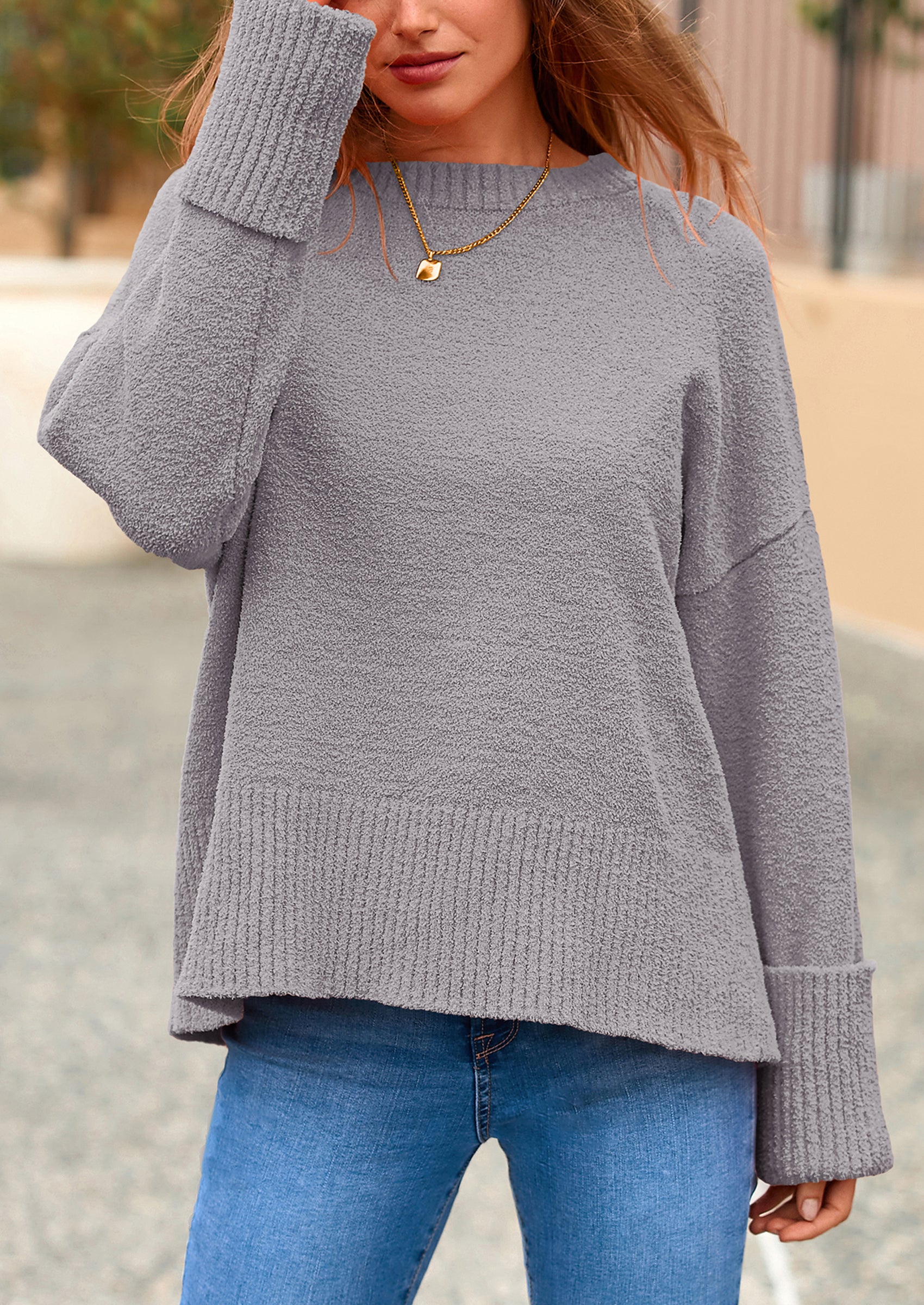PRETTYGARDEN Women's Fall Oversized Sweaters Casual Crewneck Pullover Long Sleeve Fuzzy Chunky Knit Tops Blouse