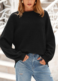 Casual Crew Neck Long Sleeve Pullover Ribbed Knit Loose Fit Sweaters