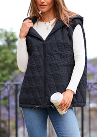 Casual Sleeveless Hooded Zipper Jacket Jacket