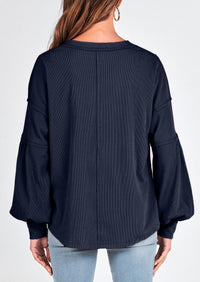 Long Sleeved Casual V-Neck Loose Knit Pullover