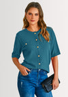 PRETTYGARDEN Women's Summer Button Down Shirts Casual Short Sleeve Crew Neck Ribbed Knit Blouse Top Cardigans