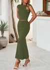 PRETTYGARDEN Summer 2 Piece Sets for Women Going Out Casual Cap Sleeve Crop Tops Ruched Maxi Long Skirts Spring Outfits