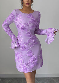 PRETTYGARDEN Women's Floral Embroidered Dress Fall Long Bell Sleeve Ribbon Flower Mini Short Mesh Bodycon Party Dresses
