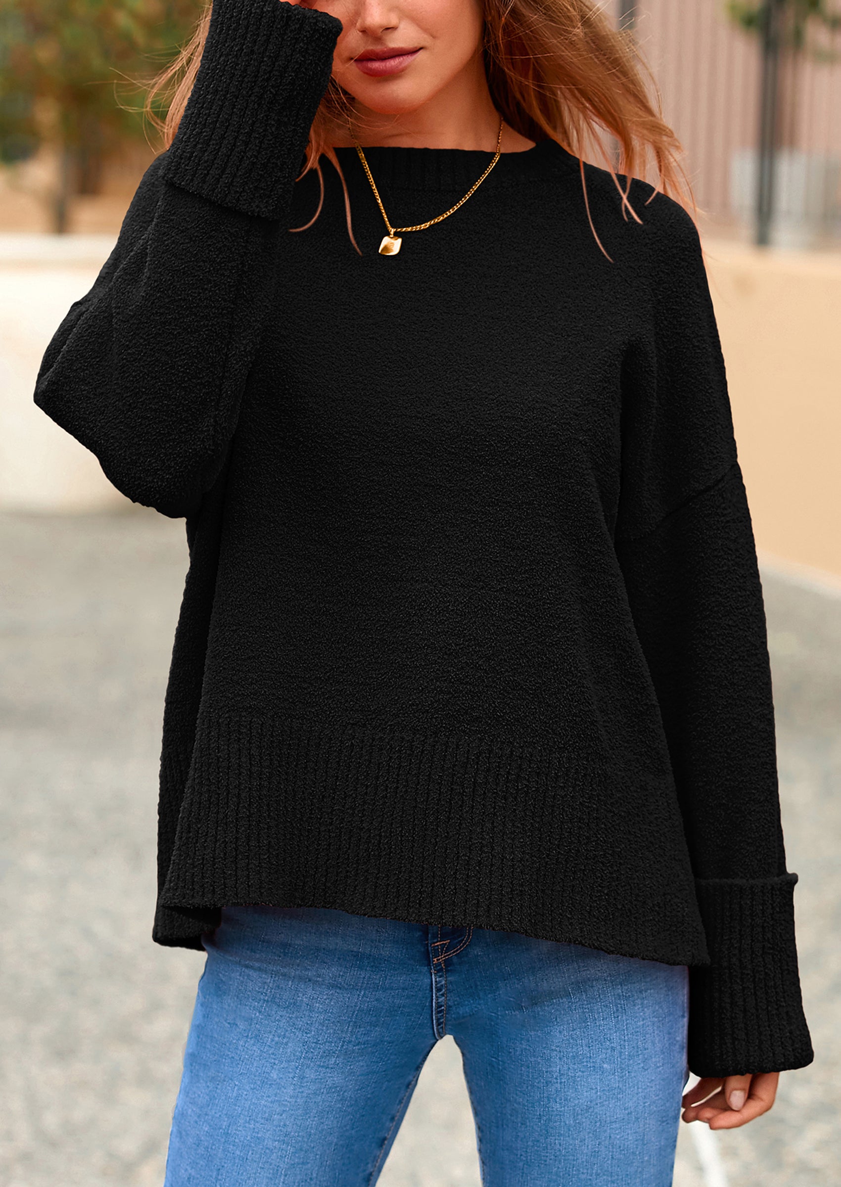PRETTYGARDEN Women's Fall Oversized Sweaters Casual Crewneck Pullover Long Sleeve Fuzzy Chunky Knit Tops Blouse