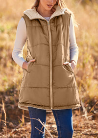PRETTYGARDEN Womens Fall Reversible Vests Sleeveless Fleece Jacket Zip Up Hoodie Pockets Long Warm Winter Coat Outerwear
