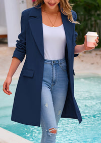PRETTYGARDEN Women's Spring Fall Long Blazer Jackets Long Sleeve Lapel Pockets Loose Fit Work Casual Blazers Outerwear