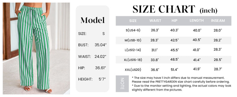 PRETTYGARDEN Women's Summer Striped Wide Leg Lounge Pants Trendy Clothes Drawstring Elastic Waist Comfy Pajama Bottoms