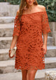 Off Shoulder Vintage Floral Lace Flare Short Sleeve Loose Elegant Mini Dresses