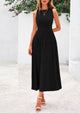 Sleeveless Crew Neck Knit A Line Pleated Swing Wedding Guest Casual Midi Dresses