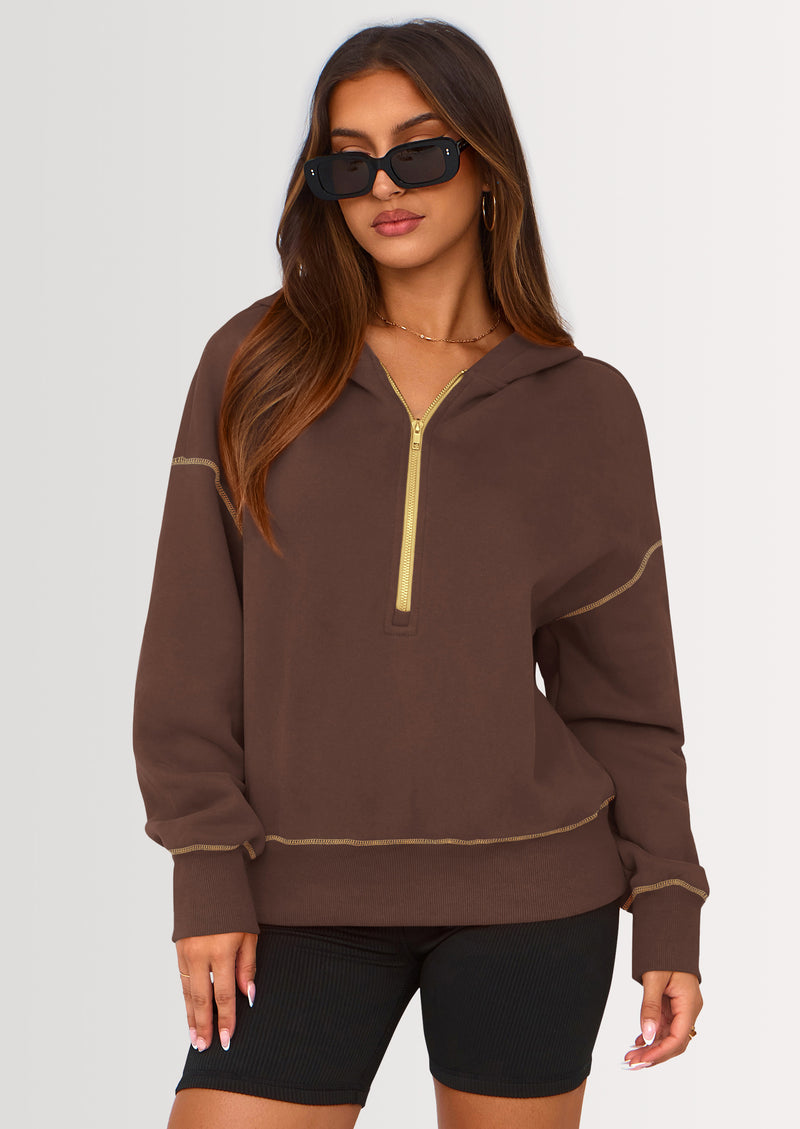 PRETTYGARDEN Women's Hooded Sweatshirts Long Sleeve Half Zip Cropped Hoodie Pullover Winter Fashion Clothes