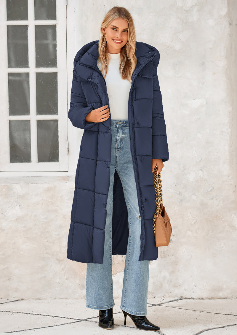 PRETTYGARDEN Women's Winter Long Puffer Coats Hooded Zip Up Casual Thickened Down Jackets Trendy Warm Clothes Outerwear