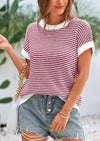 PRETTYGARDEN Womens Short Sleeve Sweater Spring Summer Round Neck Striped Pullover Cap Sleeve Knit Sweater Vest Tops