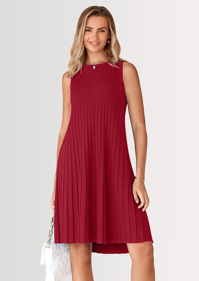 PRETTYGARDEN Womens Summer Sleeveless Mini Dress Crewneck Loose Tank A Line Pleated Swing Flowy Party Dresses