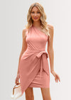PRETTYGARDEN Women's Summer One Shoulder Mini Short Dresses Irregular Hem Belted Fitted Spring Cocktail Party Dress