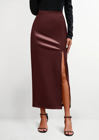 PRETTYGARDEN Womens Faux Leather Skirt Fall Bodycon High Waisted Slit Dressy Casual Winter Maxi Long Pencil Skirts