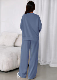 PRETTYGARDEN 2 Piece Sets For Women Fall Trendy Long Sleeve Sweatshirt Wide Leg Pants Loungewear Set Matching Sweatsuit