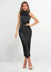 PRETTYGARDEN Women's Summer Satin Dress Elegant Sleeveless Mock Neck Cocktail Party Maxi Dresses