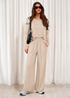 PRETTYGARDEN Women's 2 Piece Fall Sets  Casual Long Sleeve Shirts Wide Leg Pants Lounge Travel Outfits Fashion Clothing