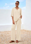 PRETTYGARDEN Women's 2 Piece Outfits Summer Casual V Neck Short Sleeve Tops Wide Leg Pants Matching Lounge Sets