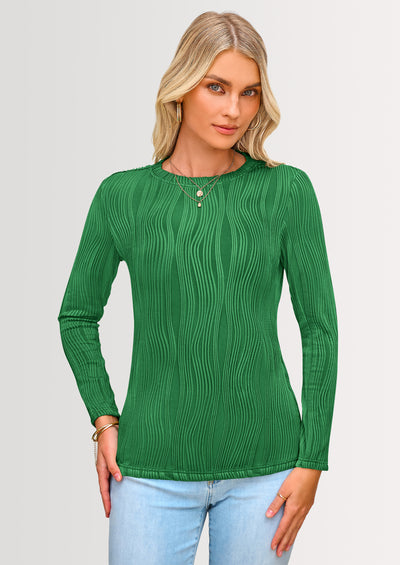 PRETTYGARDEN Long Sleeve Tops for Women Spring Fall Trendy Business Dressy Casual Shirts Crewneck Textured Blouse
