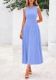 Sleeveless Crew Neck Knit A Line Pleated Swing Wedding Guest Casual Midi Dresses