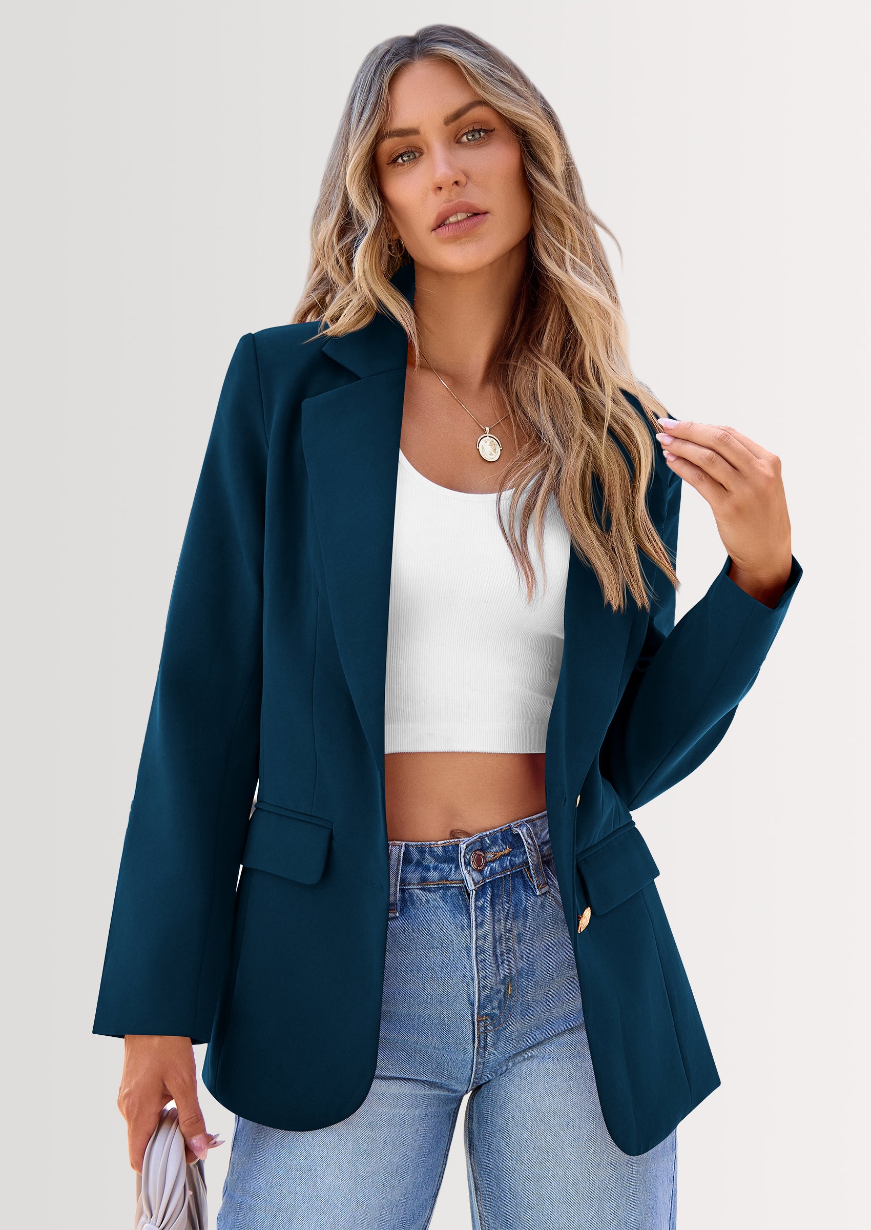 PRETTYGARDEN Women's Spring Fall Business Casual Blazers Long Sleeve Notch Lapel Trendy Work Office Blazer Jackets Outerwear
