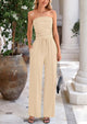 Casual Ribbed Knit Crop Tube Top Wide Leg Pants Two Piece Sets