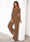 PRETTYGARDEN Casual Two Piece Sets for Women Fall Outfits Asymmetrical Off Shoulder Tops Wide Leg Pants Knit Lounge Set
