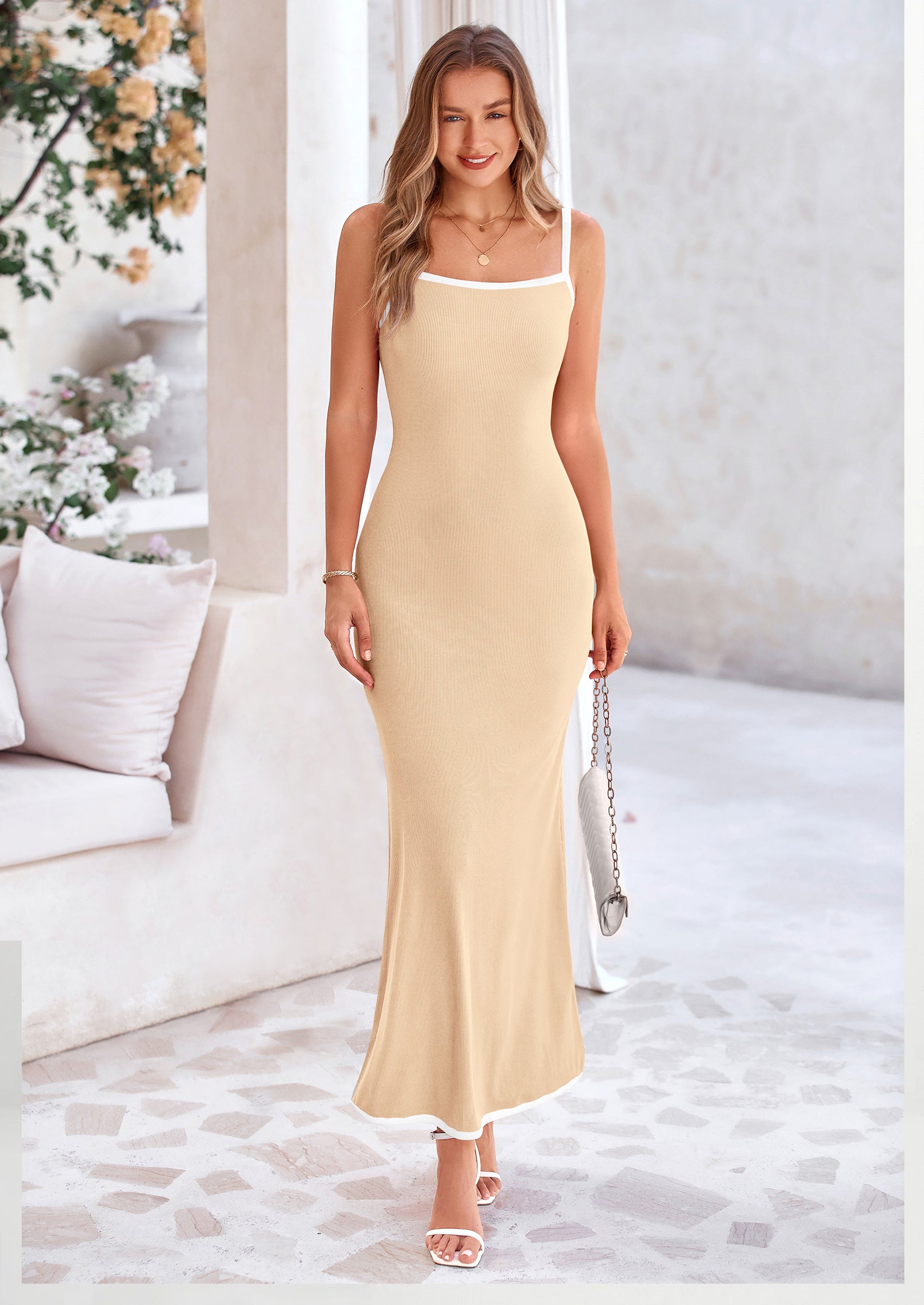 PRETTYGARDEN Spring Dresses for Women Summer Resort Wear Sexy Bodycon Sundress Spaghetti Strap Vacation Maxi Dress